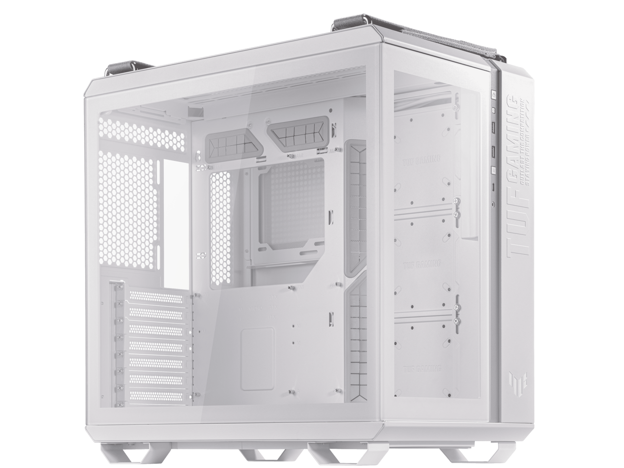ASUS TUF Gaming GT502 White ATX Mid-Tower Computer Case with Front Panel RGB Button, USB 3.2 Type-C and 2x USB 3.0 Ports, 2- way Graphic Card Mounting Orientation Compatible, 360mm and 280mm Radiator