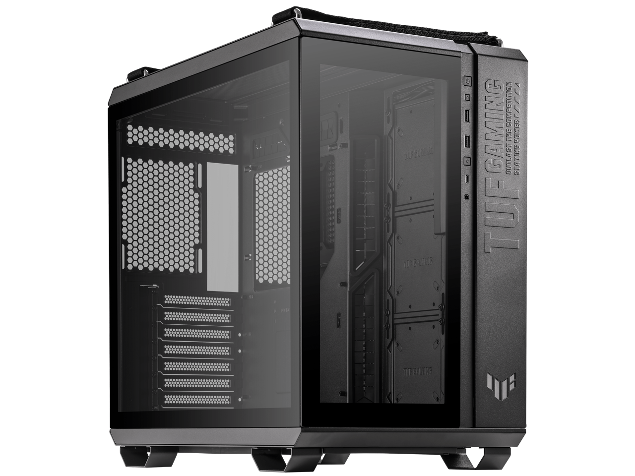 ASUS TUF Gaming GT502 Black ATX Mid-Tower Computer Case with Front Panel RGB Button, USB 3.2 Type-C and 2x USB 3.0 Ports, 2- way Graphic Card Mounting Orientation Compatible, 360mm and 280mm Radiator