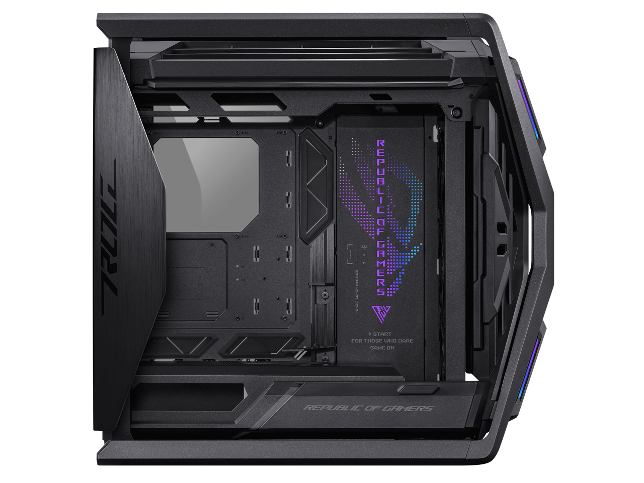ASUS ROG Hyperion GR701 EATX full-tower computer case with semi-open structure, tool-free side panels, supports up to 2 x 420mm radiators, built-in graphics card holder,2x front panel Type-C