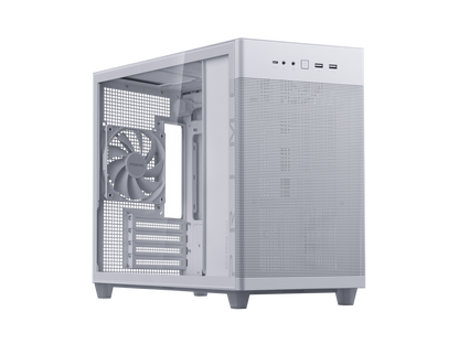ASUS Prime AP201 White MicroATX Tempered Glass Edition Supports Graphics Cards up to 338mm, 360mm Coolers, & Standard ATX PSUs, Tool-Free Side Panels, Tempered Glass Side & Front Panel USB Type-C®
