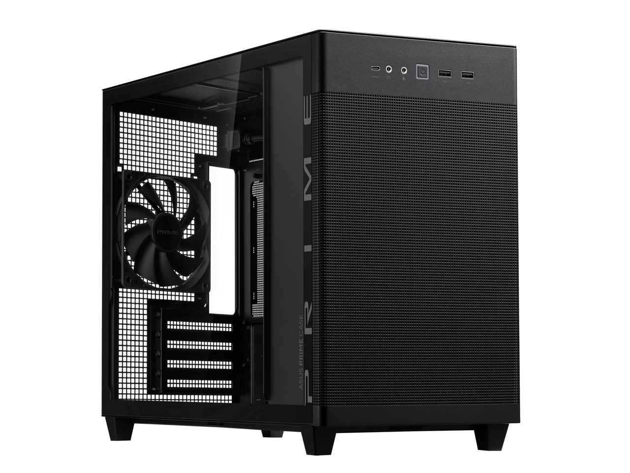 ASUS Prime AP201 Black MicroATX Tempered Glass Edition Supports Graphics Cards up to 338mm, 360mm coolers, & Standard ATX PSUs, Tool-Free side panels, Tempered Glass side & Front Panel USB Type-C®