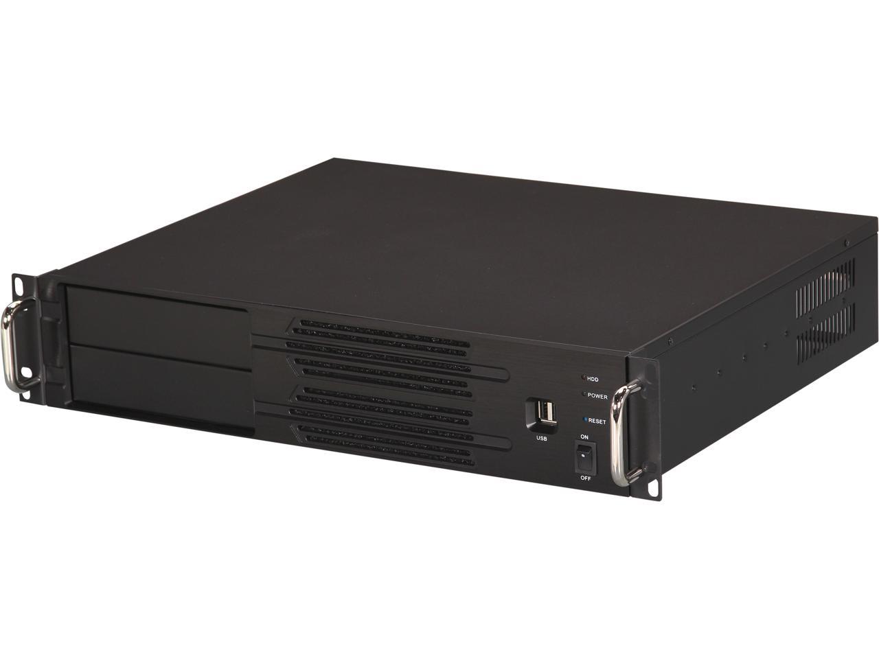 Athena Power RM-2U200H708 Black Aluminum Front Panel 2U Rackmount Server Case w/ Micro PS3 700W 80 PLUS BRONZE 2 External 5.25" Drive Bays, compact size under 14" Depth