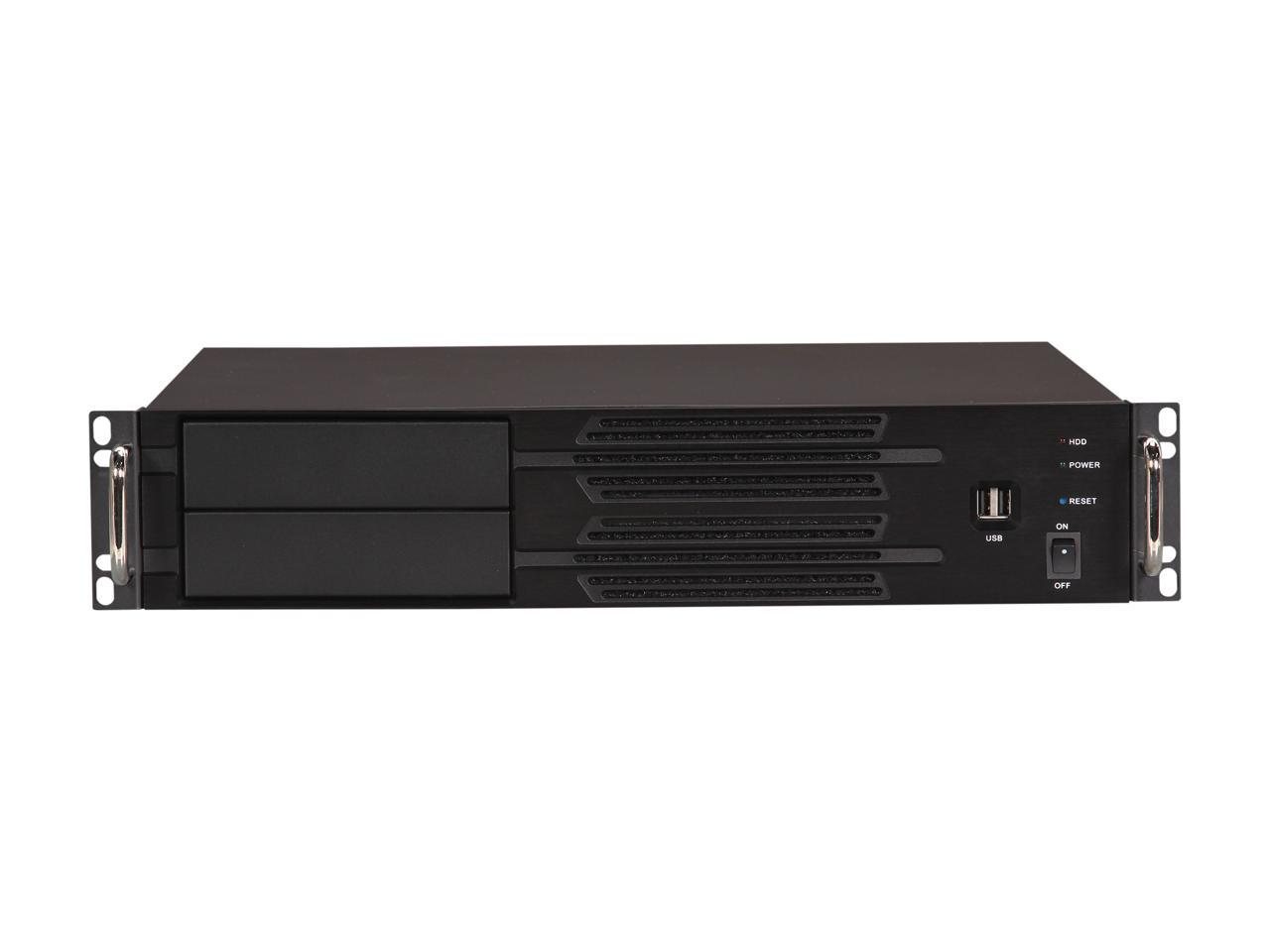 Athena Power RM-2U200H708 Black Aluminum Front Panel 2U Rackmount Server Case w/ Micro PS3 700W 80 PLUS BRONZE 2 External 5.25" Drive Bays, compact size under 14" Depth