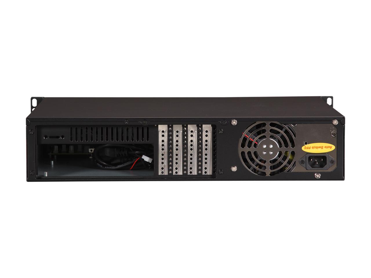 Athena Power RM-2U200H708 Black Aluminum Front Panel 2U Rackmount Server Case w/ Micro PS3 700W 80 PLUS BRONZE 2 External 5.25" Drive Bays, compact size under 14" Depth