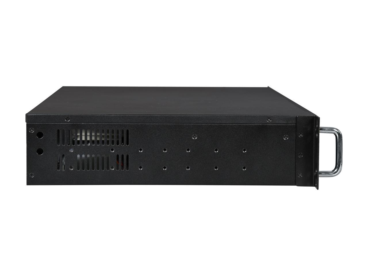 Athena Power RM-2U200HR65U2 Black Brushed Aluminum Front Bezel / 1.2mm SECC 2U Rackmount Server Case 2U 650W IPC Power supply (External) 5.25" up to 2 (Only 1 x 5.25" external bay with a m-ATX or ATX motherboard) External 5.25" Drive Bays - OEM