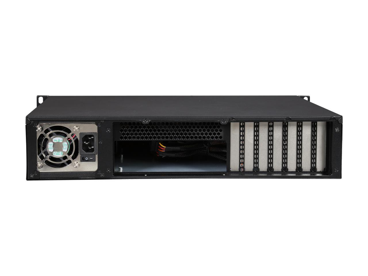 Athena Power RM-2U200HR65U2 Black Brushed Aluminum Front Bezel / 1.2mm SECC 2U Rackmount Server Case 2U 650W IPC Power supply (External) 5.25" up to 2 (Only 1 x 5.25" external bay with a m-ATX or ATX motherboard) External 5.25" Drive Bays - OEM