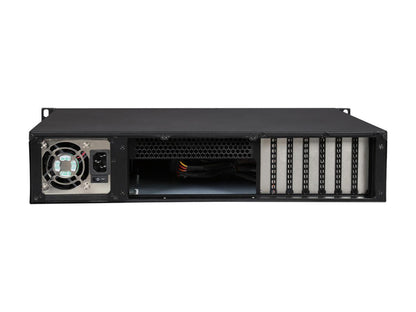 Athena Power RM-2U200HR65U2 Black Brushed Aluminum Front Bezel / 1.2mm SECC 2U Rackmount Server Case 2U 650W IPC Power supply (External) 5.25" up to 2 (Only 1 x 5.25" external bay with a m-ATX or ATX motherboard) External 5.25" Drive Bays - OEM