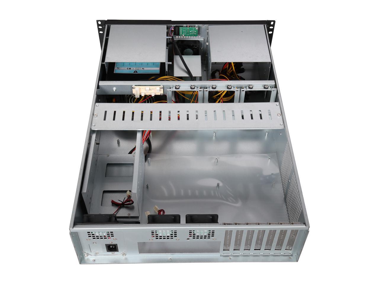 Athena Power RM-3U306460P4 Silver/Black 1.2mm SGCC 3U Rackmount Server Case PS2 600W IPC Power supply 4 External 5.25" Drive Bays - OEM