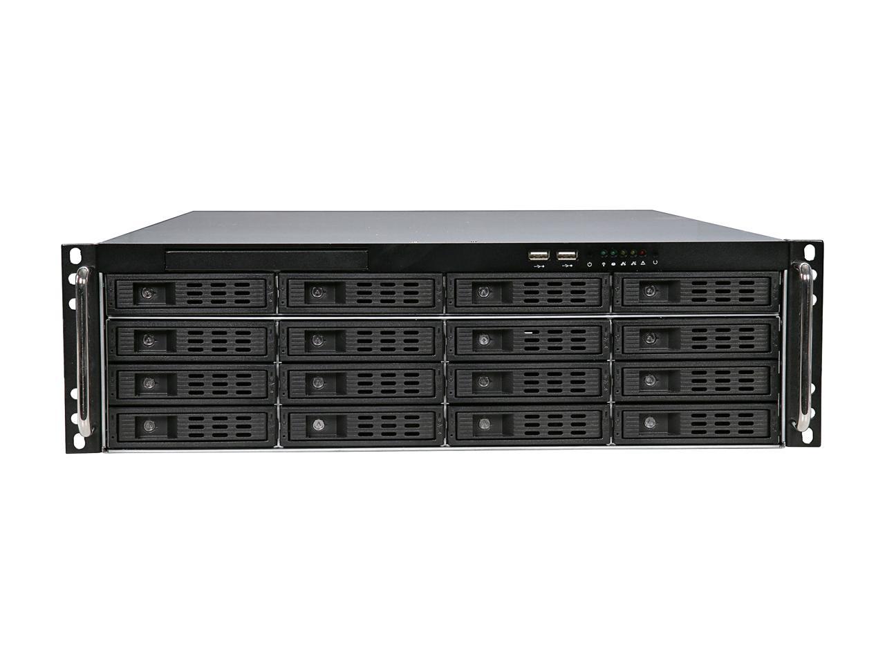 Athena Power RM-3U3163HE12 12Gb/s 3U Hot-Swap 16-Bay E-ATX Rackmount Server Chassis w/ 12Gbps Mini-SAS Backplane Supports 16 x 3.5" or 2.5" SAS / SATA SSD / HDD - Support E-ATX (12" x 13") M/B - Exter - OEM