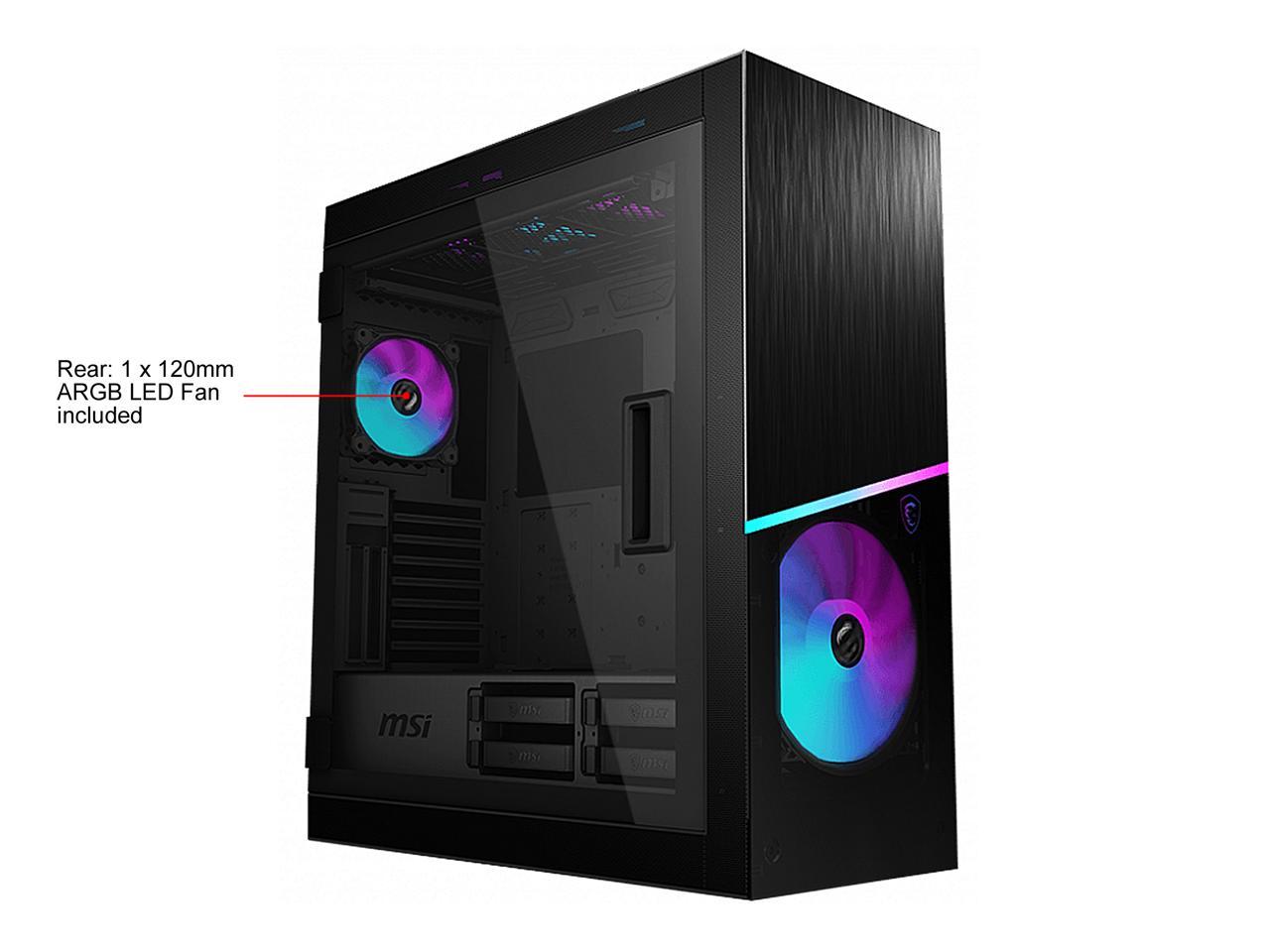 MSI MPG SEKIRA 500X Mid-Tower Aluminum and Steel Computer Case Designed for up to EATX Motherboards with USB 3.2 Gen 2 Type-C, 2x Tool-Less Tempered Glass, and Five Case Fans included.