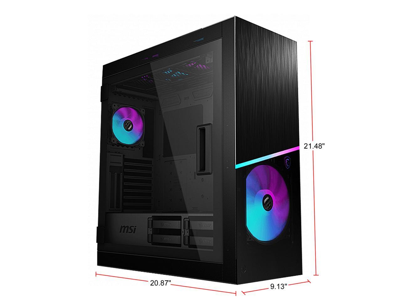 MSI MPG SEKIRA 500X Mid-Tower Aluminum and Steel Computer Case Designed for up to EATX Motherboards with USB 3.2 Gen 2 Type-C, 2x Tool-Less Tempered Glass, and Five Case Fans included.
