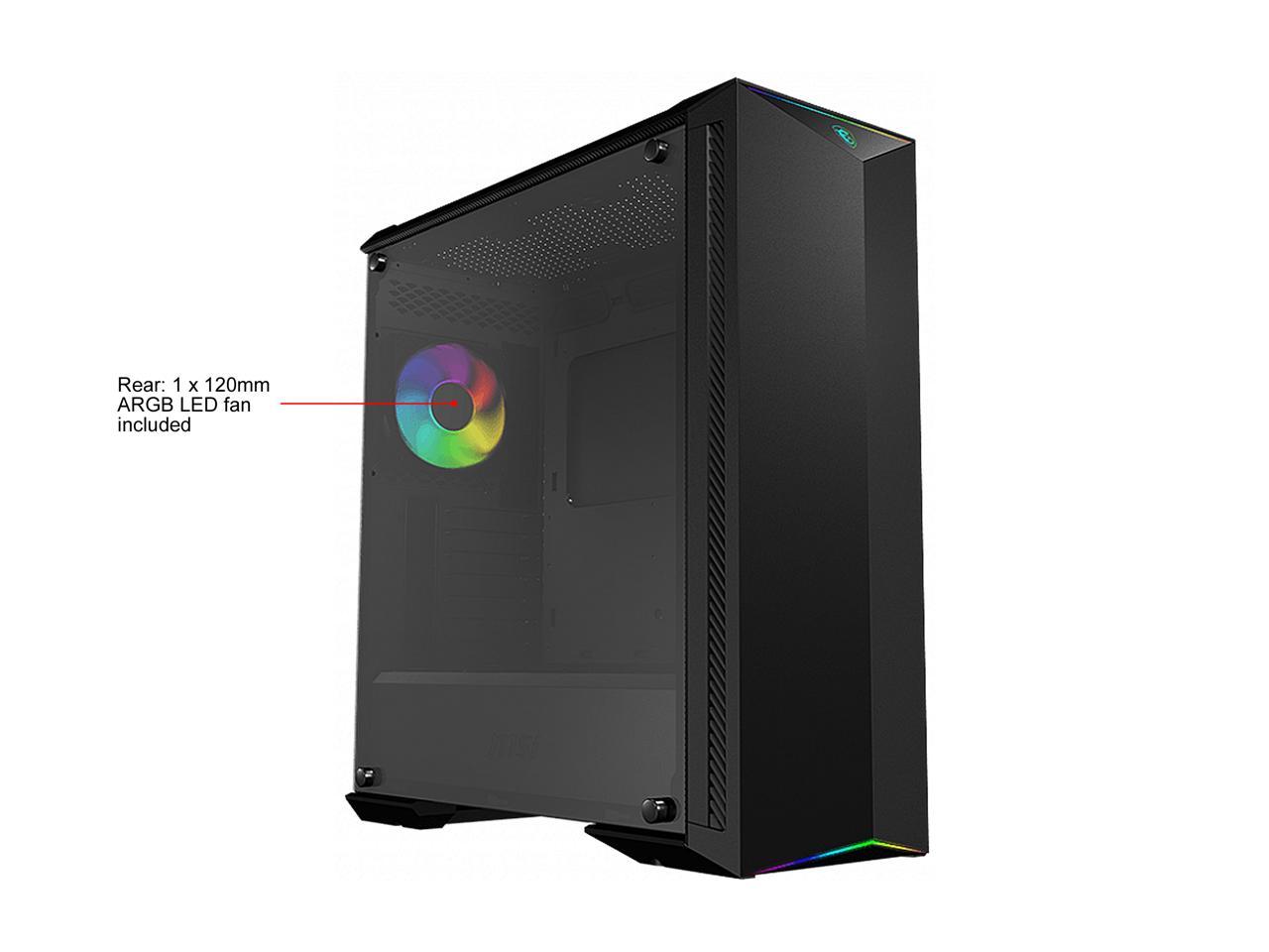 MSI MPG GUNGNIR 100 Mid-Tower Chassis Support up to EATX Motherboard, 3D-PRINTING Customized Parts, Side Panel of 4mm Tempered Glass, 120mm ARGB Fan, 1 to 8 ARGB LED Hub, Reserved Cooling Space and Front USB 3.0 Ports