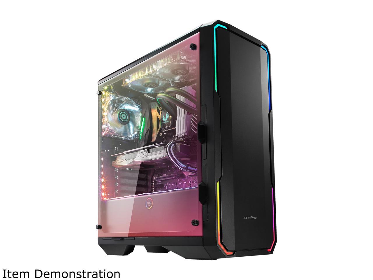 BitFenix Enso Case Black, Tempered Glass Window Side Panel, ATX/Micro ATX/Mini ITX Form Factor, Asus AURA SYNC 3 pin Addressable RGB LED, ATX PSU Compatible BFC-ENS-150-KKWGK-RP