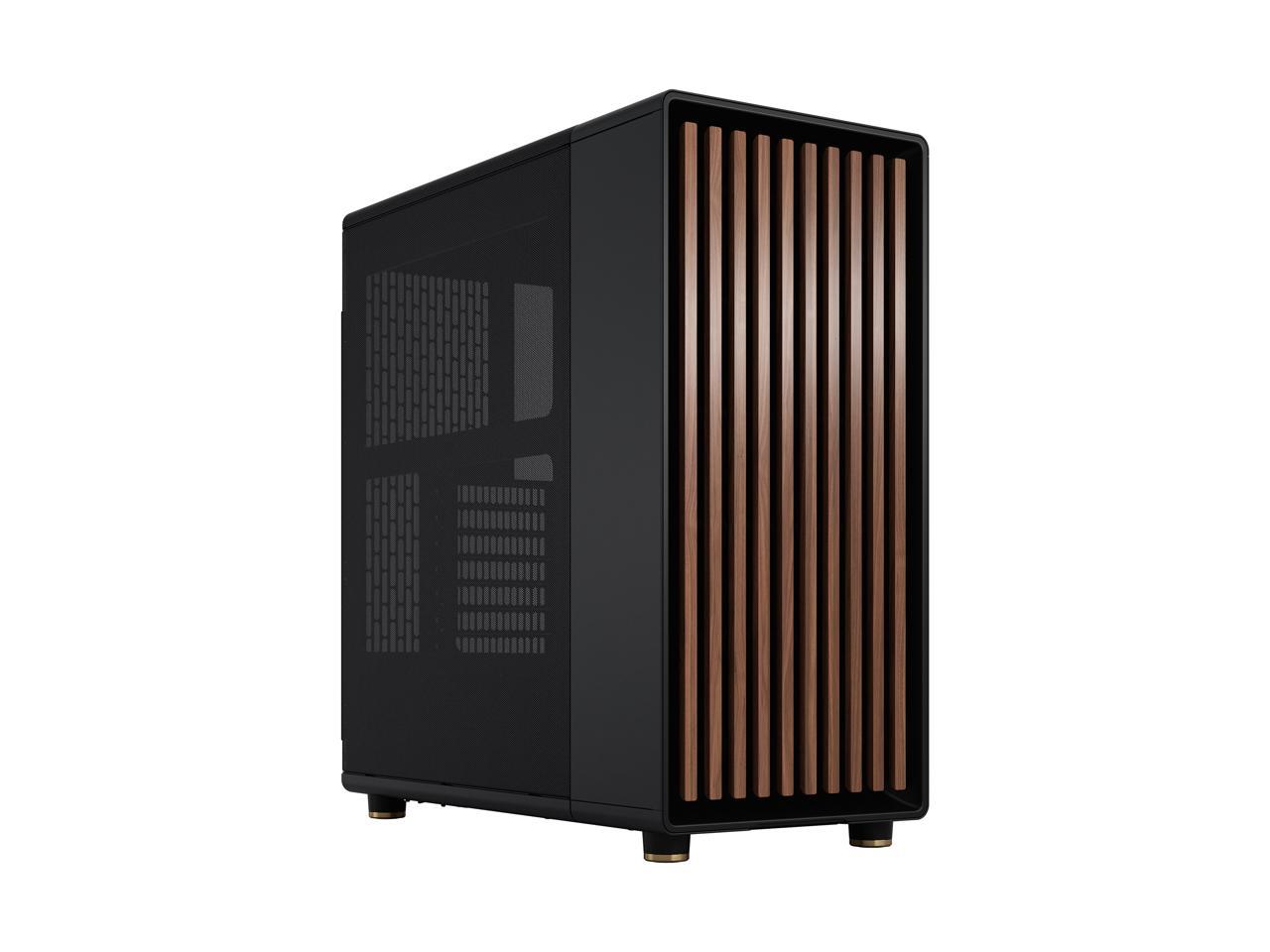 Fractal Design North ATX mATX Mid Tower PC Case - Charcoal Black Chassis with Walnut Front and Mesh Side Panel