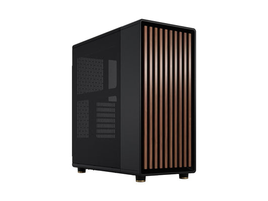 Fractal Design North ATX mATX Mid Tower PC Case - Charcoal Black Chassis with Walnut Front and Mesh Side Panel