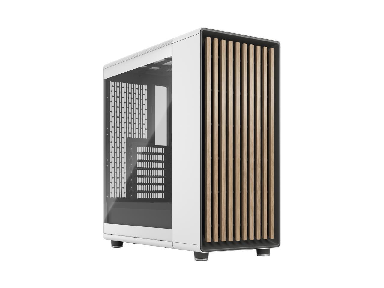 Fractal Design North ATX mATX Mid Tower PC Case - North Chalk White with Oak Front and Clear TG Side Panel