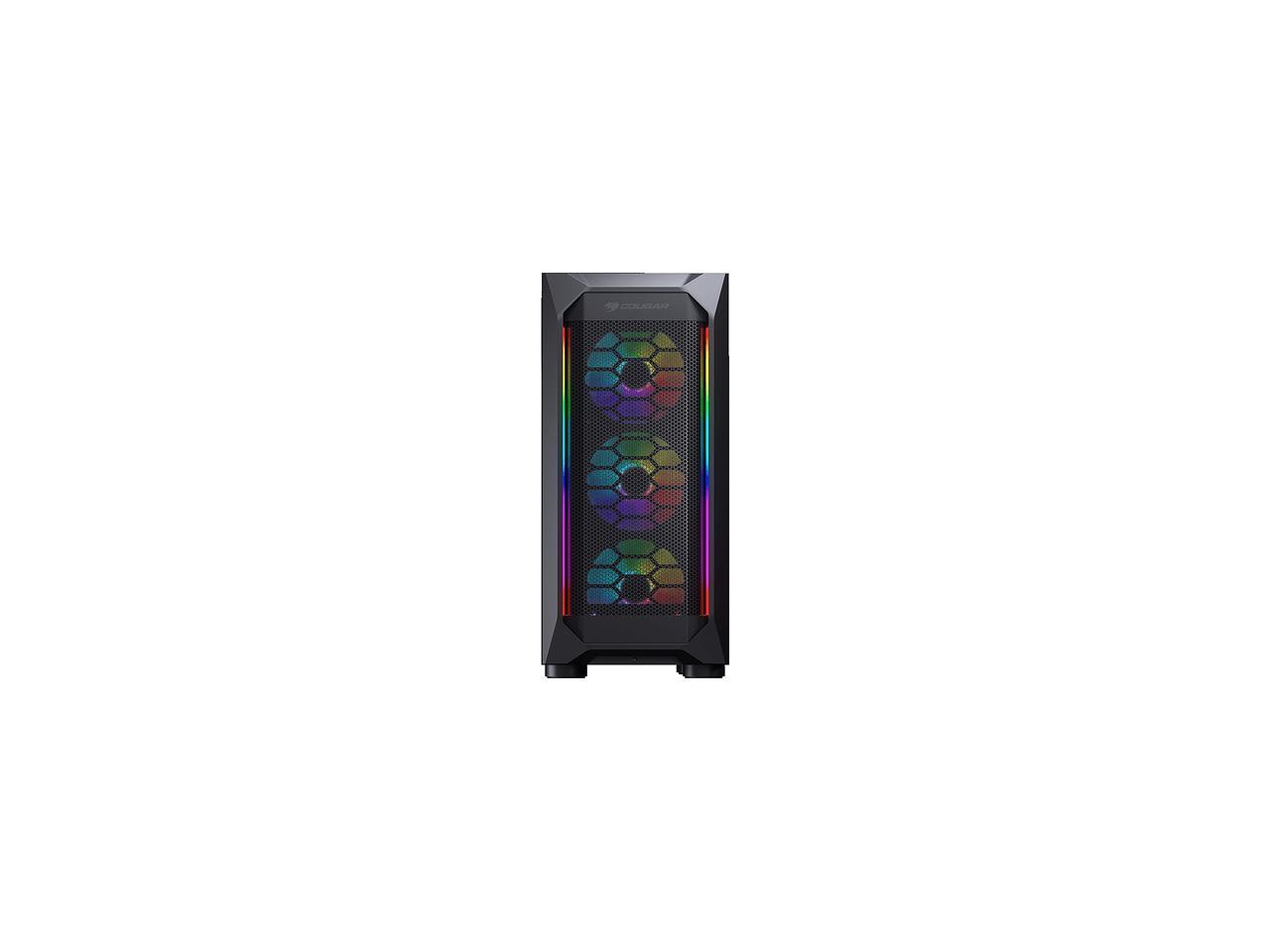 COUGAR MX410 Mesh-G RGB Black ATX Mid Tower Powerful and Compact Mid-Tower Case with Mesh Front Panel and Tempered Glass Built-in 4 RGB Fan