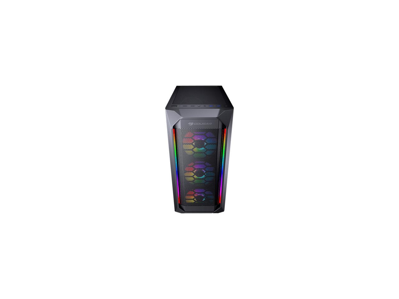 COUGAR MX410 Mesh-G RGB Black ATX Mid Tower Powerful and Compact Mid-Tower Case with Mesh Front Panel and Tempered Glass Built-in 4 RGB Fan