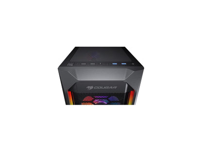 COUGAR MX410 Mesh-G RGB Black ATX Mid Tower Powerful and Compact Mid-Tower Case with Mesh Front Panel and Tempered Glass Built-in 4 RGB Fan