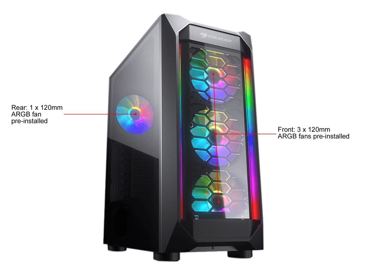 COUGAR MX410-G RGB Black ATX Mid Tower Powerful Airflow and Compact Mid-Tower Case with Tempered Glass