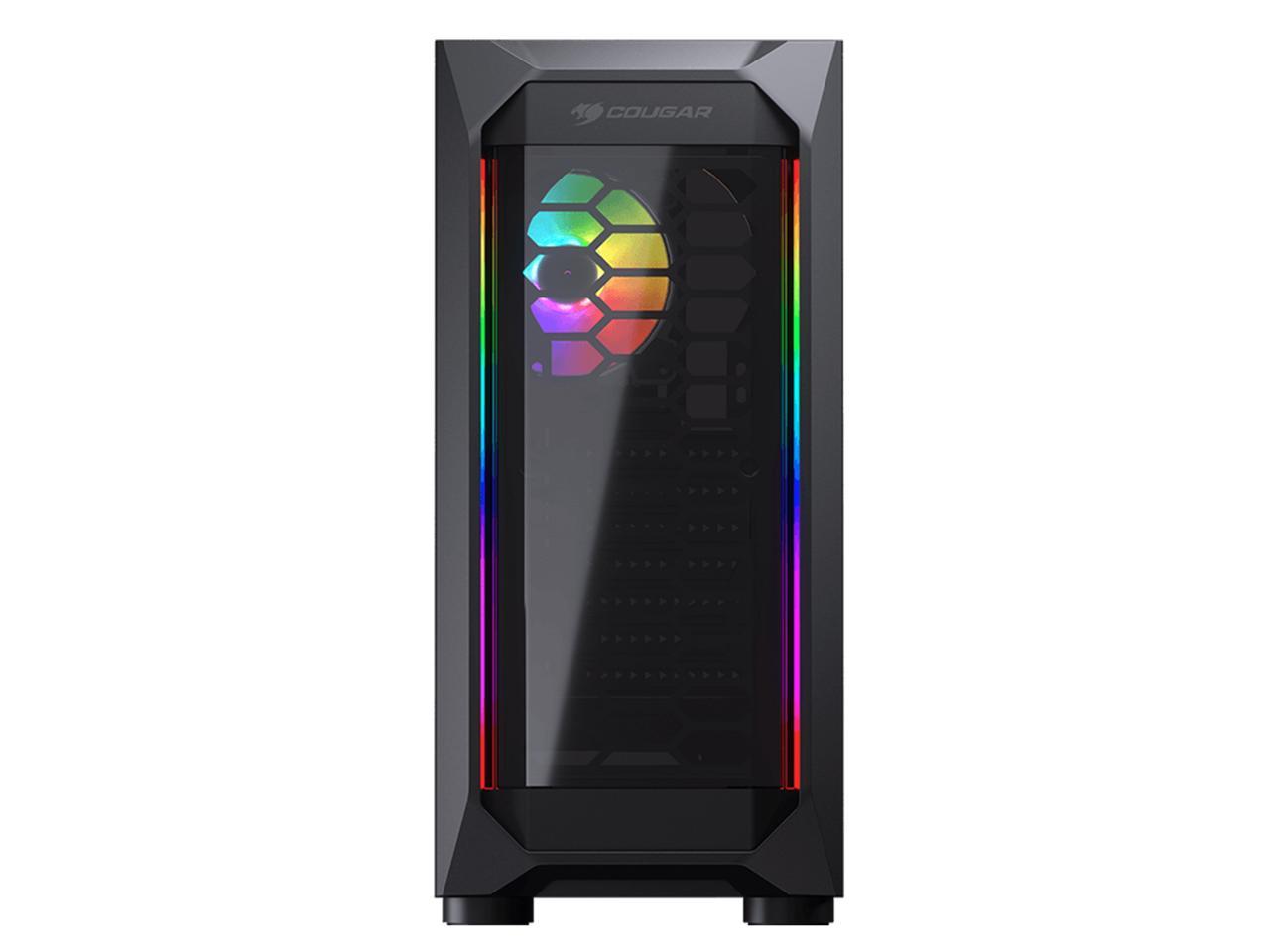 COUGAR MX410-T Black Powerful and Compact Mid-Tower Case with Massive Tempered Glass Left Panel and Dual ARGB Strips