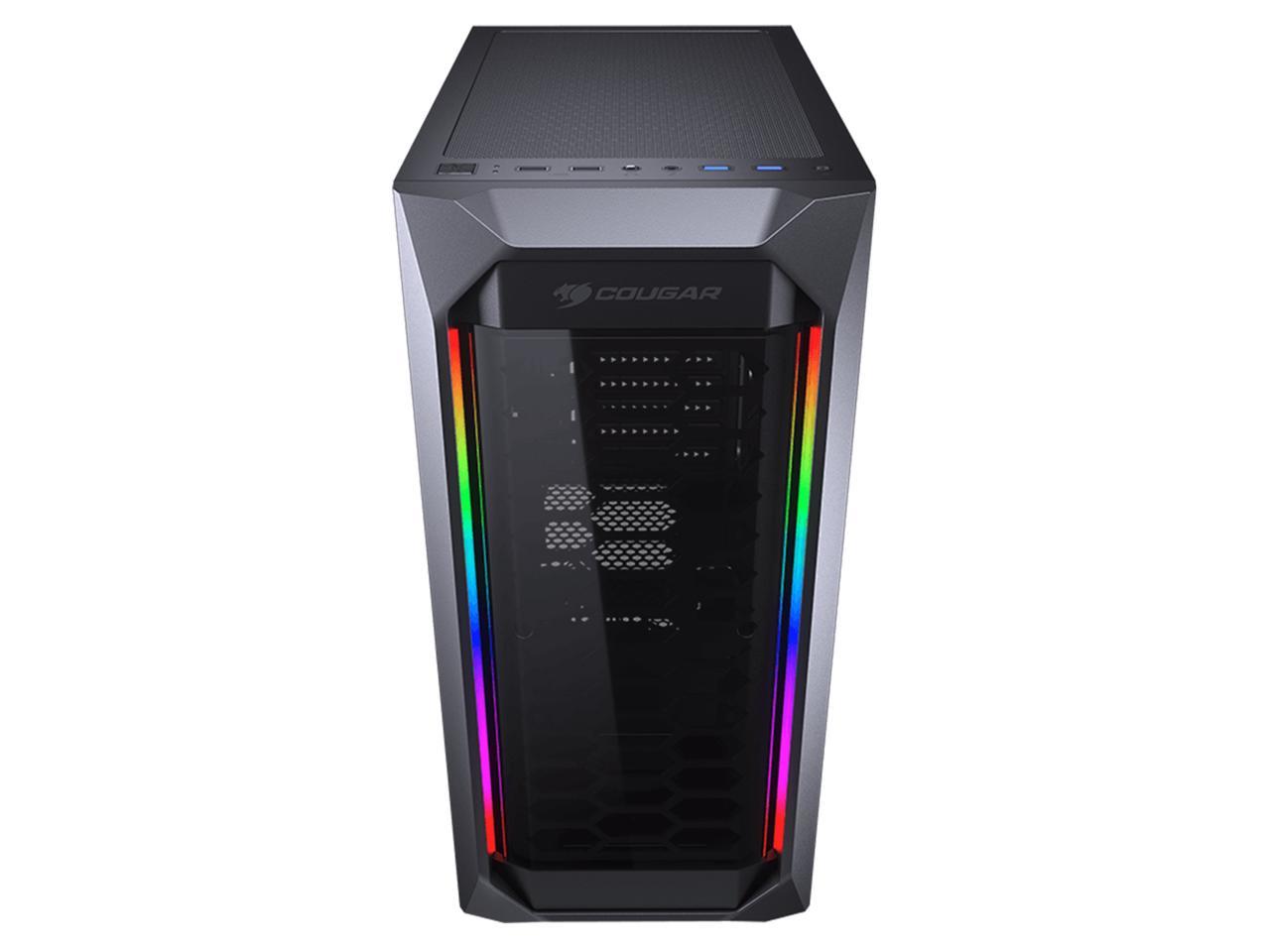 COUGAR MX410-T Black Powerful and Compact Mid-Tower Case with Massive Tempered Glass Left Panel and Dual ARGB Strips