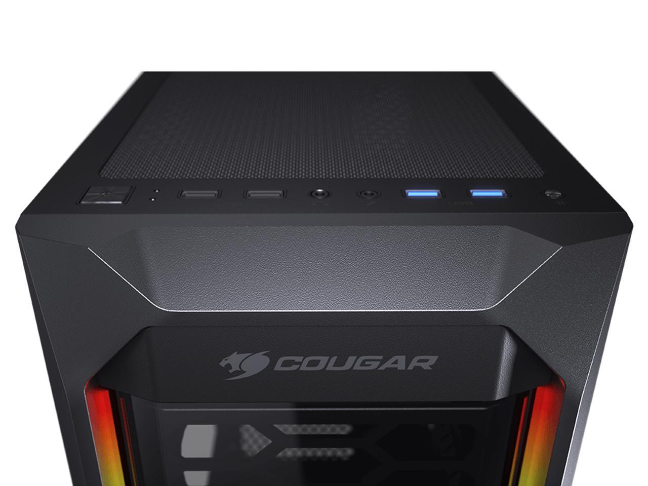 COUGAR MX410-T Black Powerful and Compact Mid-Tower Case with Massive Tempered Glass Left Panel and Dual ARGB Strips