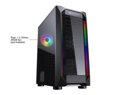 COUGAR MX410-T Black Powerful and Compact Mid-Tower Case with Massive Tempered Glass Left Panel and Dual ARGB Strips
