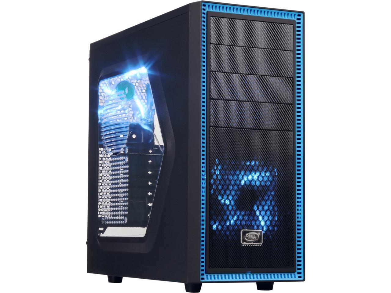 DEEPCOOL TESSERACT SW Mid Tower Computer Case with Side Window and 2 Blue LED Fans SGCC+PLASTIC+RUBBER COATING