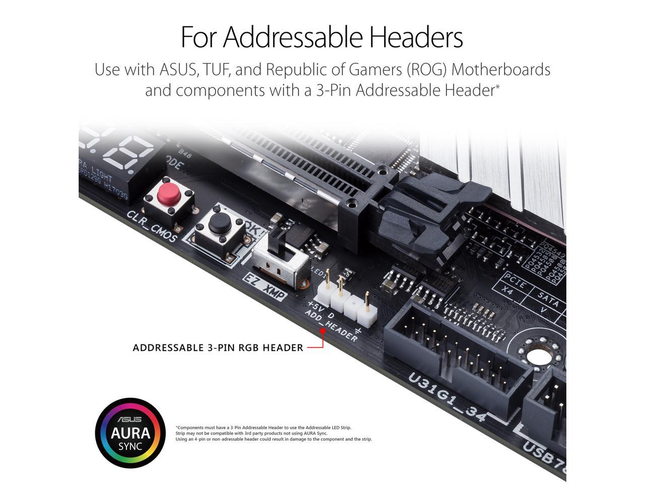 ASUS ROG Addressable RGB 5050 LED 60cm Lighting Strip with Magnetic Backing and Adhesive Strips for use with AURA Sync RGB