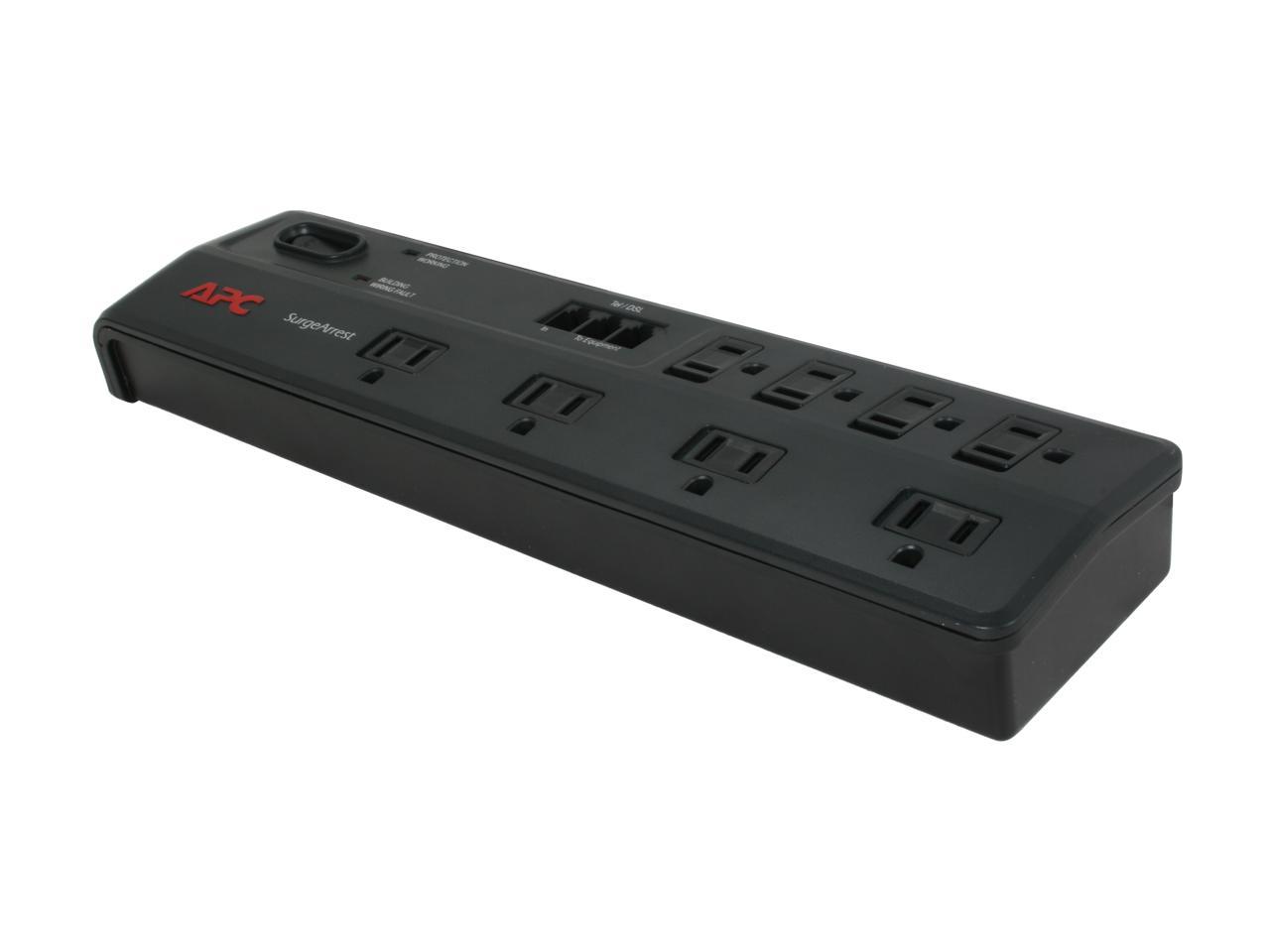 APC P8T3 6 Feet 8 Outlets 1750 Joules Home/Office SurgeArrest 8 Outlets with tel2/splitter Jacks
