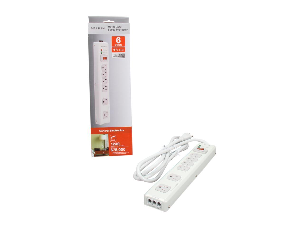 BELKIN F9H620-06-MTL 6' 6 Outlets 1240 joule Metal Surge Suppressor