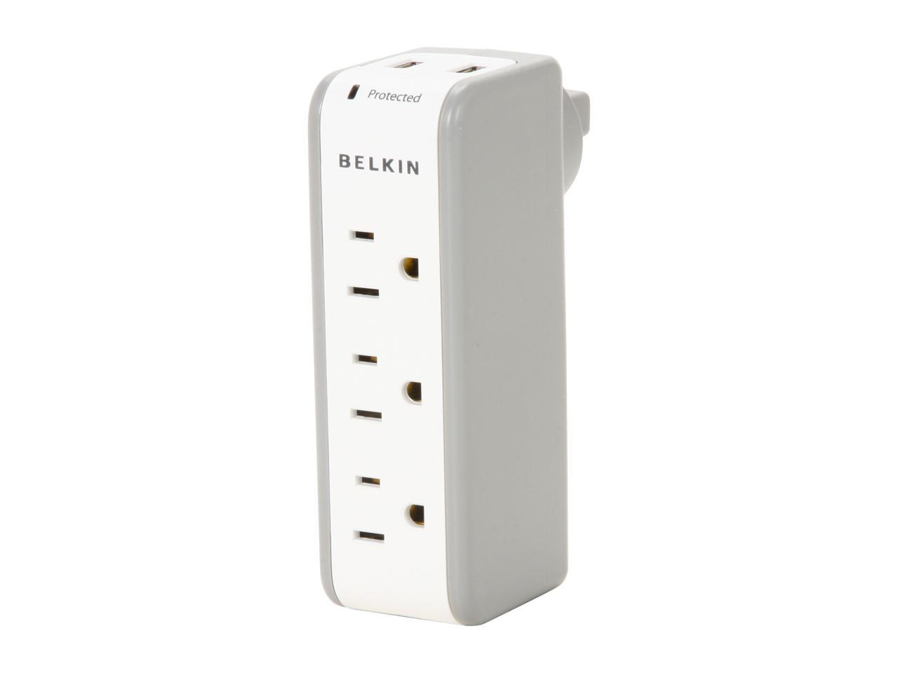 BELKIN BZ103050-TVL Wall Mount 3 Outlets 918 Joules Mini Surge Protector with 2 USB Charger - Wall Mount