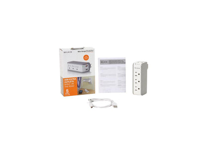 BELKIN BZ103050-TVL Wall Mount 3 Outlets 918 Joules Mini Surge Protector with 2 USB Charger - Wall Mount
