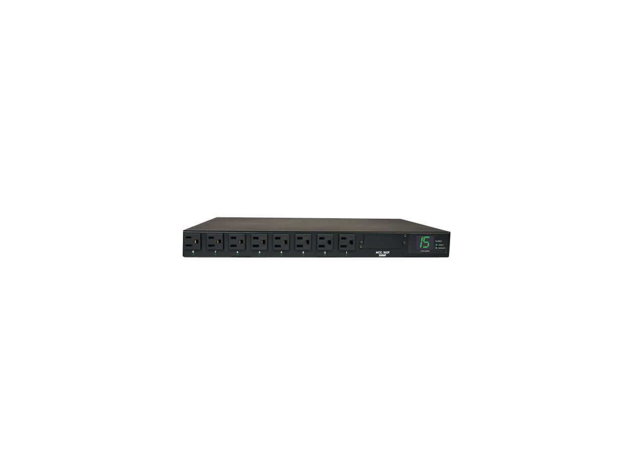 Tripp Lite Metered PDU with ATS, 15A, 8 Outlets (5-15R), 120V, 2 5-15P, 100 - 127 V Input, 2 12 ft. Cords, 1U Rack-Mount Power, TAA (PDUMH15AT)