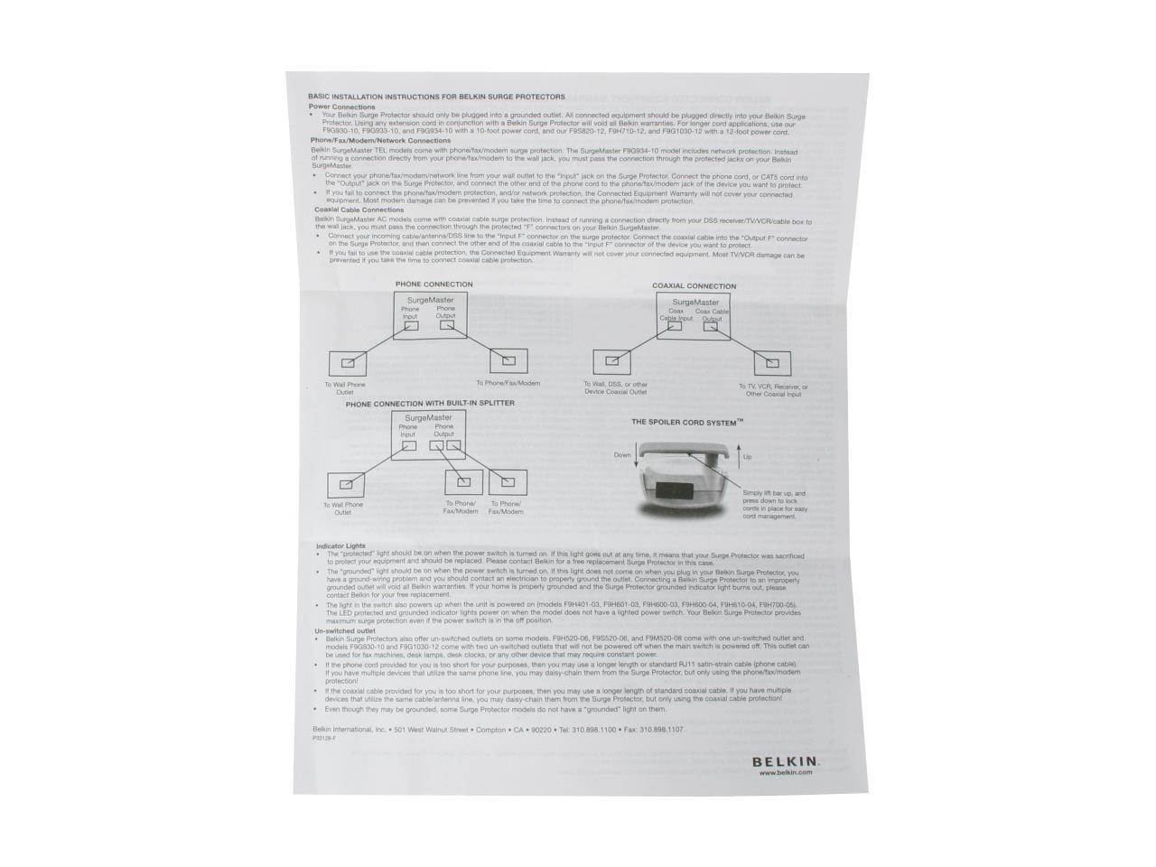 BELKIN F9H710-06 6.0 Feet 7 Outlets 1045 Joules SurgeMaster Home Series