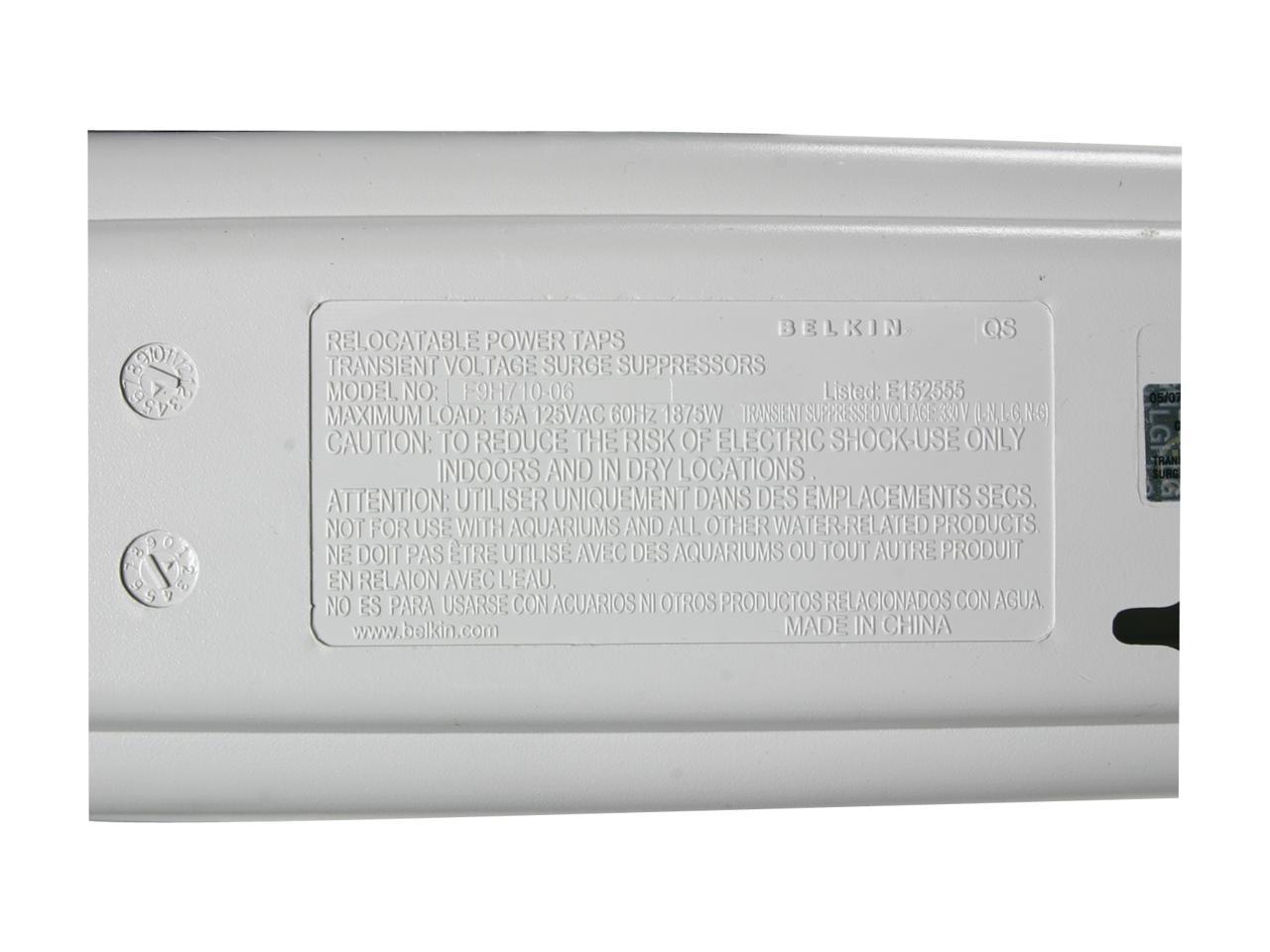 BELKIN F9H710-06 6.0 Feet 7 Outlets 1045 Joules SurgeMaster Home Series