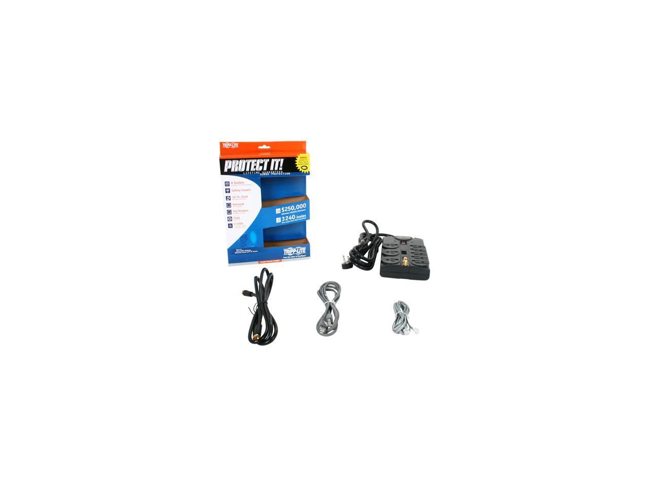 Tripp Lite TLP810NET 8 Outlets 3240 Joules 10' Cord with Tel/DSL/Coax Protect It! Surge Suppressor