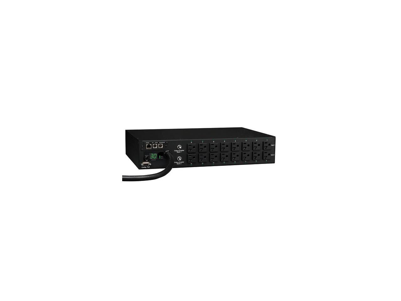 Tripp Lite Switched PDU, 2.9 kWatts Single-Phase 120V Outlets (16 5-15/20R), L5-30P, 10 Feet Cord, 2U Rack-Mount, TAA