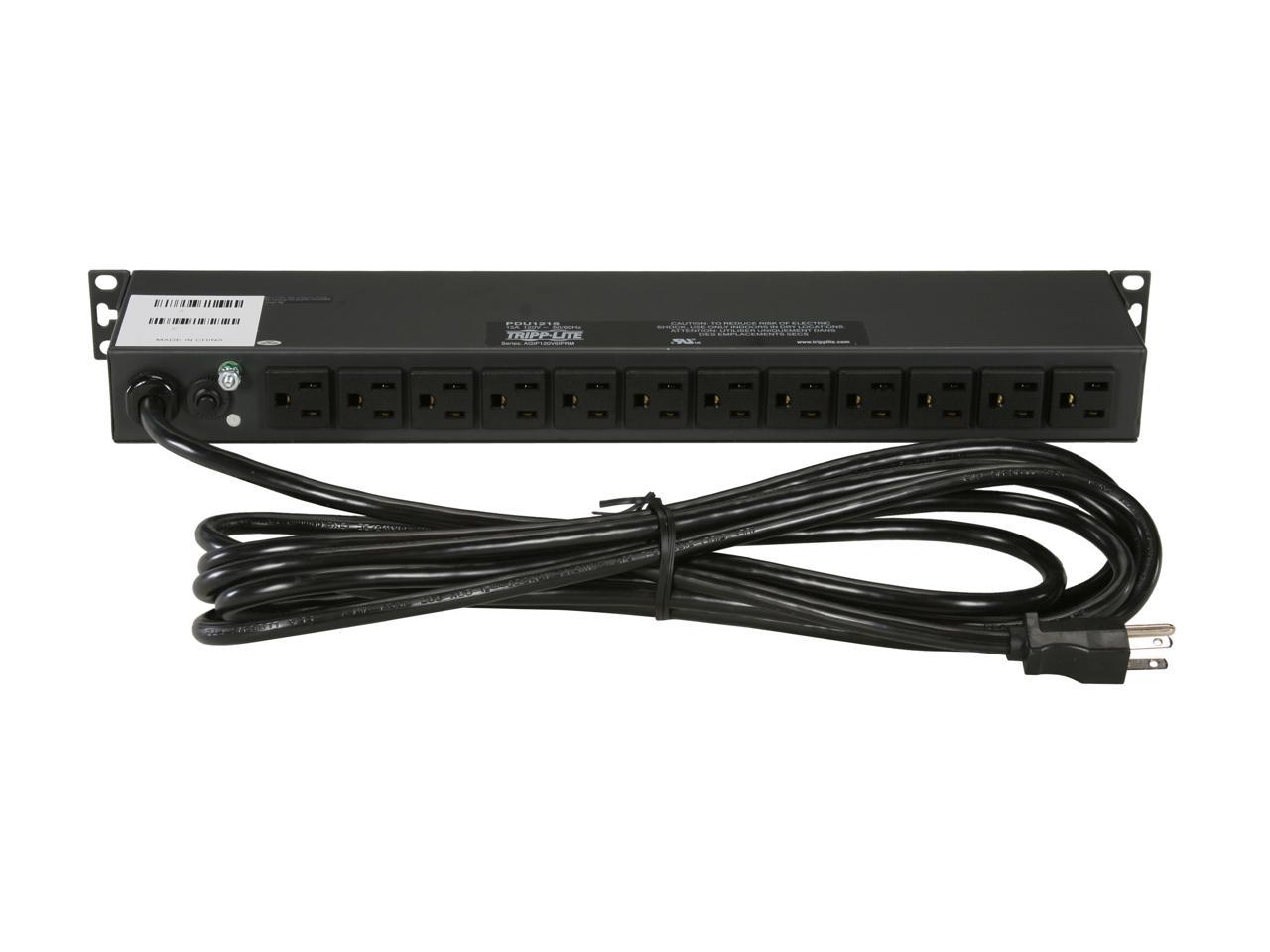 Tripp Lite Basic PDU, 15A, 13 Outlets (5-15R), 120 V, 5-15P Input, 15 ft. Cord, 1U Rack-Mount Power (PDU1215)