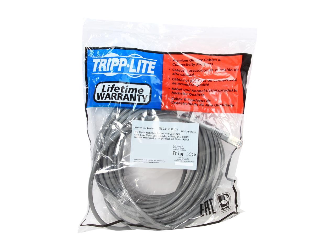 TRIPP LITE N125-050-GY 50 ft. Cat 6 Gray Cat6 Gigabit Molded Shielded Patch Cable