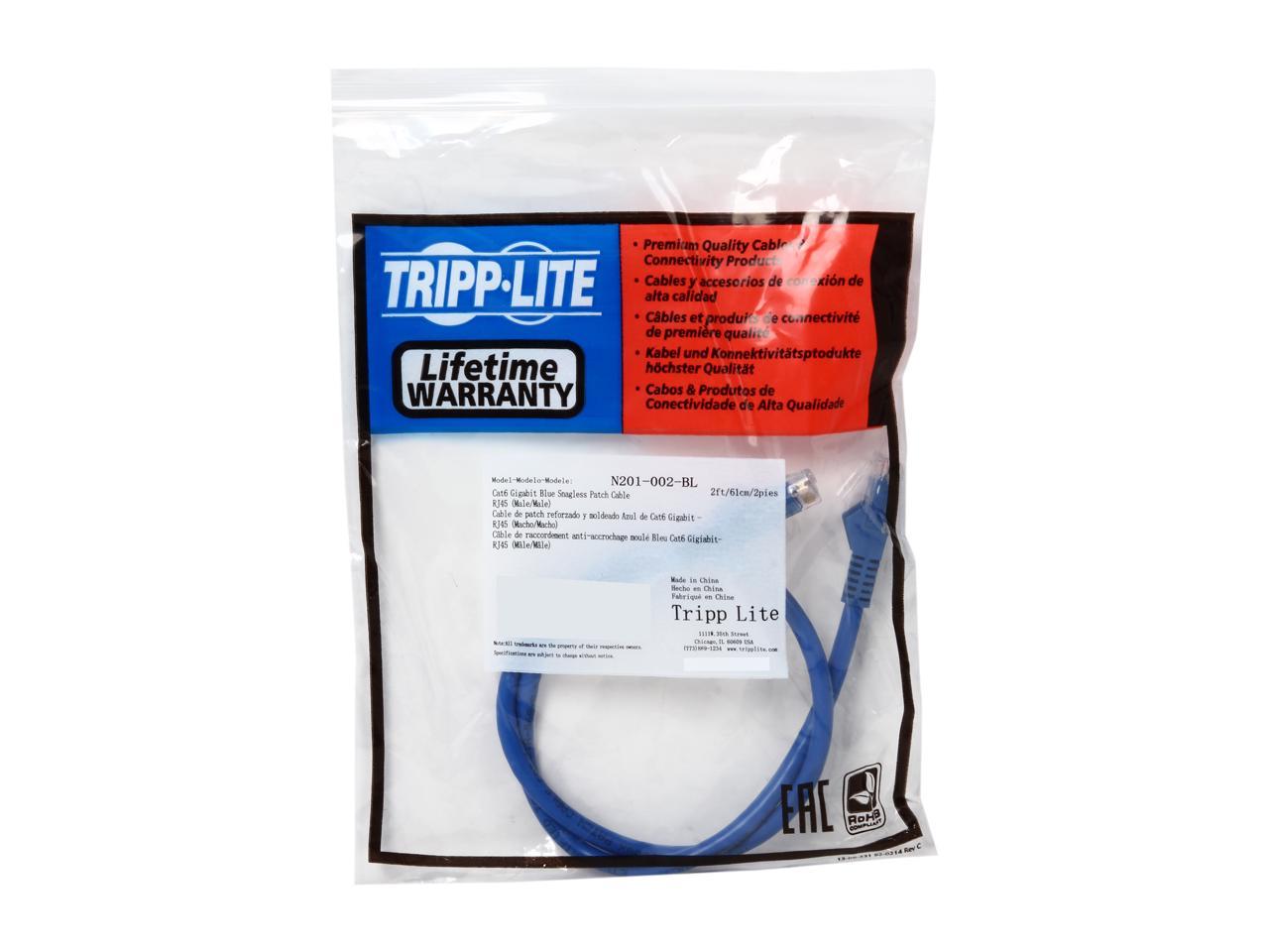 TRIPP LITE N201-002-BL 2 ft. Cat 6 Blue Gigabit Snagless Patch Cable