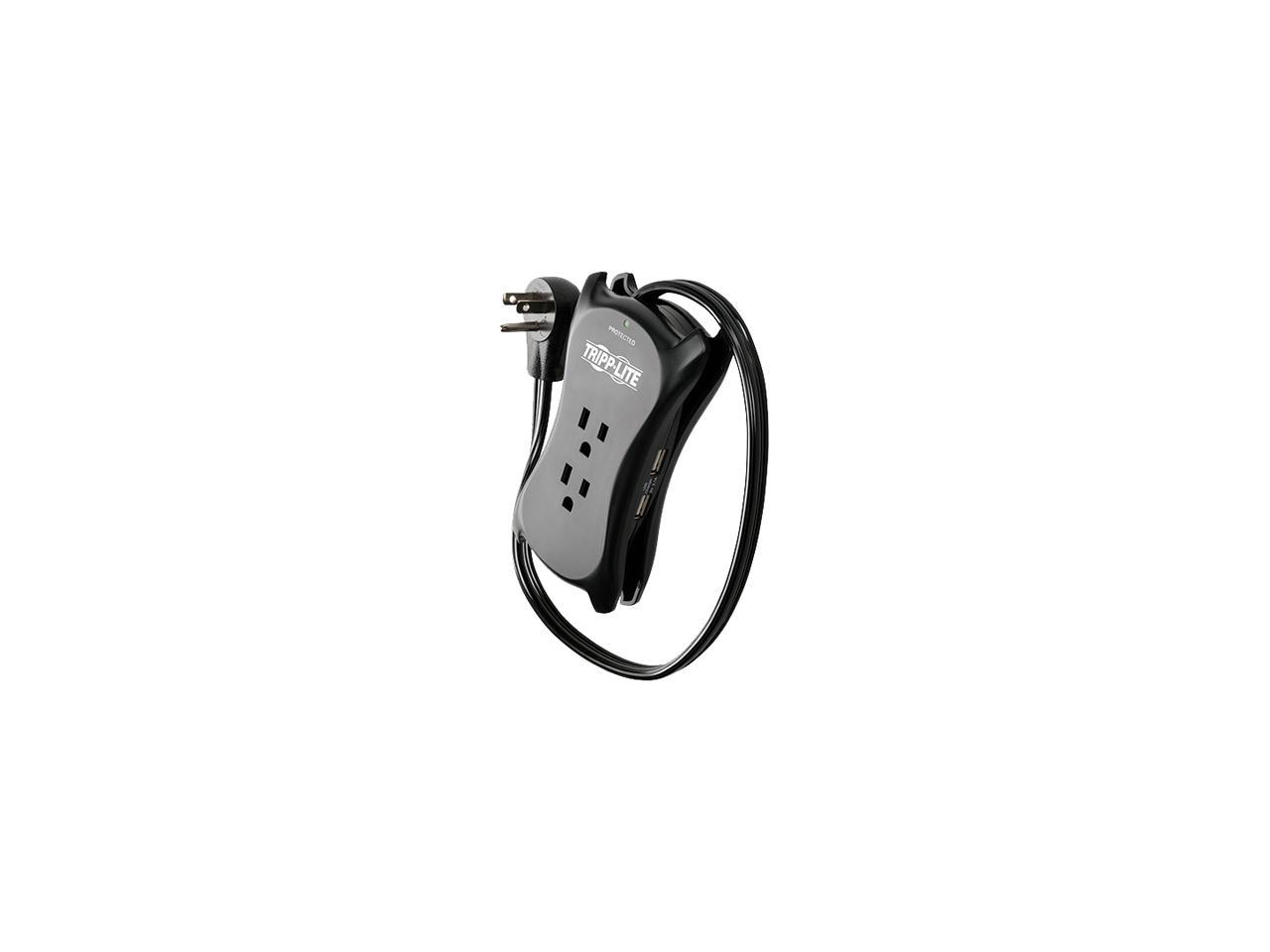 Tripp Lite TRAVELER3USB Protect It! 3-Outlet Travel-Size Surge Protector, 18-in. Cord, 1050 Joules, 2-USB Charging Ports