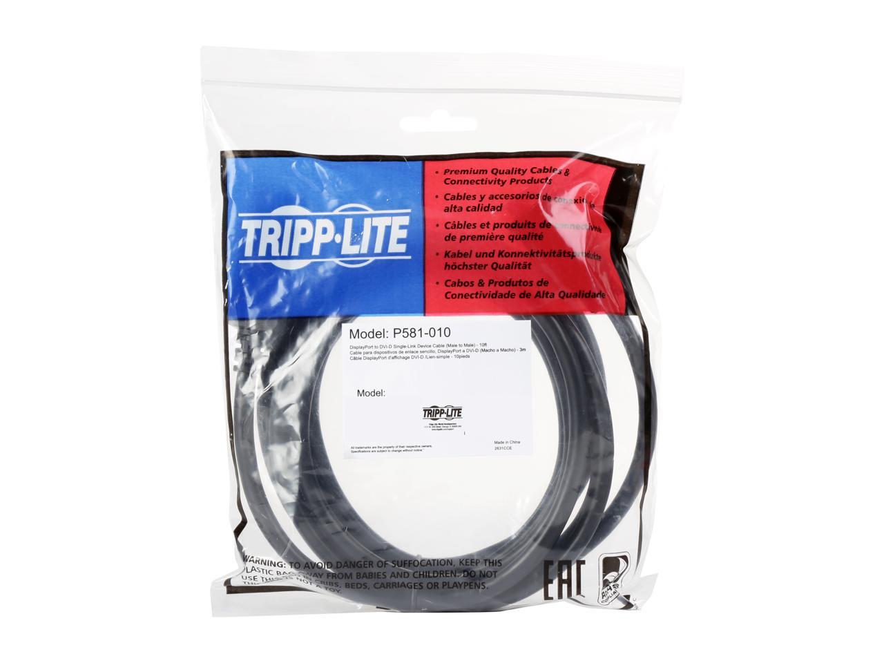 Tripp Lite Displayport to DVI Cable Adapter, DP with Latches, DP to DVI-D Single Link (M/M), DP2DVI, 10 ft.(P581-010)