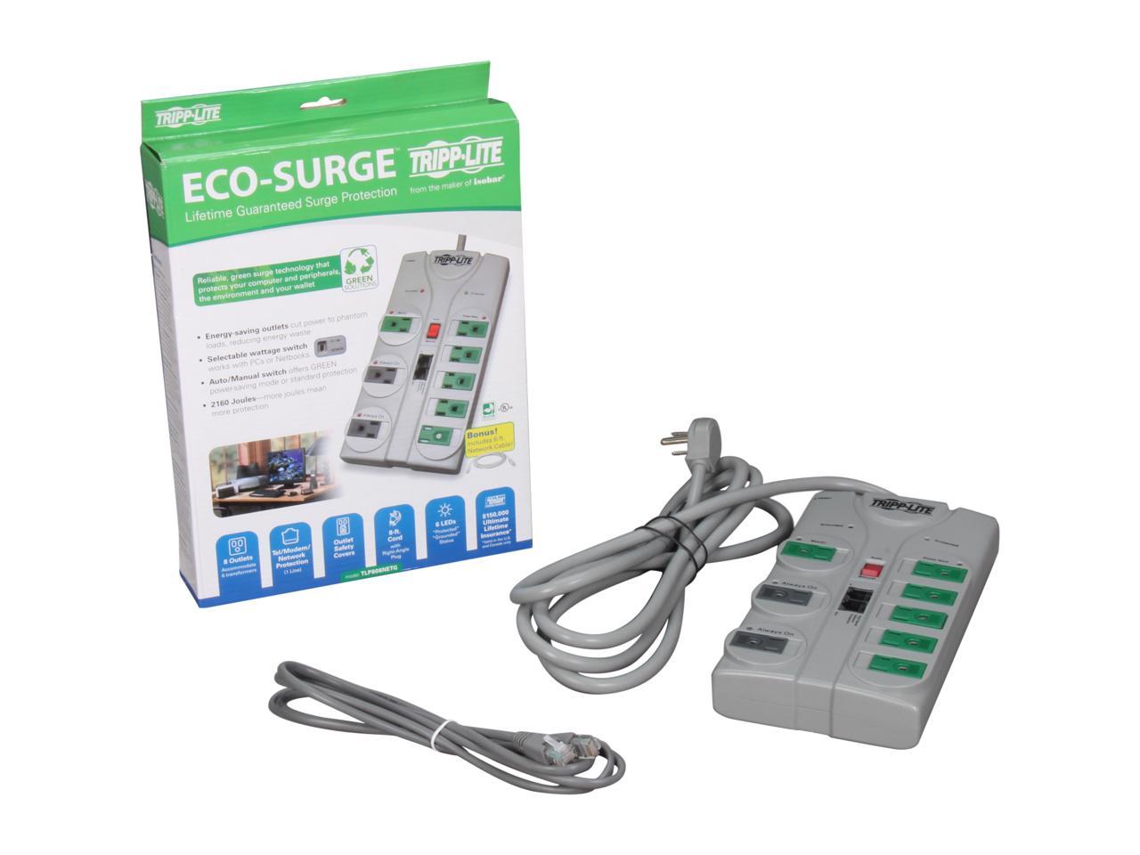 TRIPP LITE TLP808NETG 8 ft. 8 Outlets 2160 joules ECO-SURGE Energy-Saving Surge Suppressor
