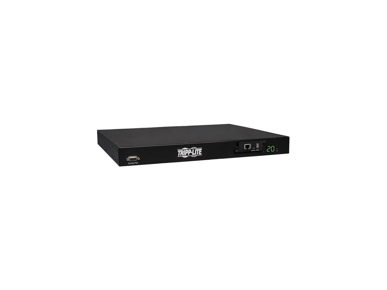 Tripp Lite 3.2 - 3.8 kWatts Single-Phase ATS / Switched PDU, LX Platform Interface, 200 - 240V Outlets (8 x C13 & 2 x C19), 2 x C20, 12.0 Feet Cord, 1U Rack-Mount, TAA (PDUMH20HVATNET)