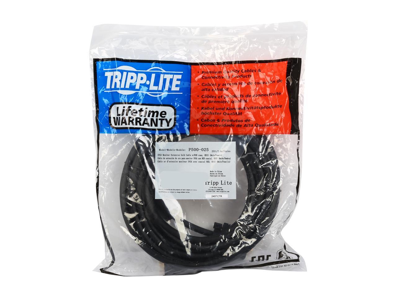 Tripp Lite VGA Coax High-Resolution Monitor Extension Cable with RGB Coax (HD15 M/F), 2048 x 1536 1080p, 25 ft. (P500-025)