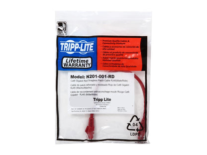 TRIPP LITE N201-001-RD 1 ft. Cat 6 Red Gigabit Snagless Molded Patch Cable