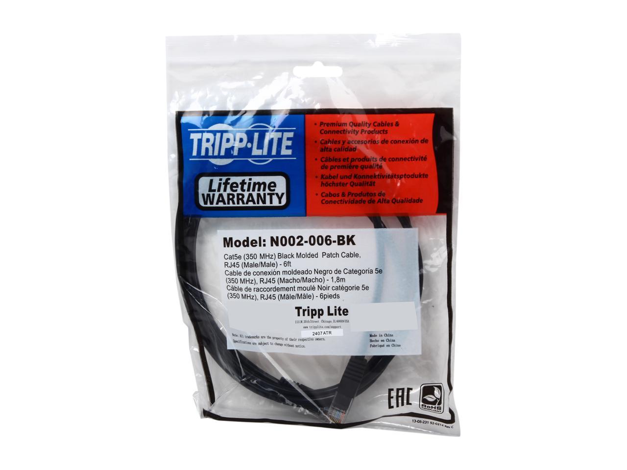 TRIPP LITE N002-006-BK 6 ft. Cat 5E Black 350MHz Molded Cable