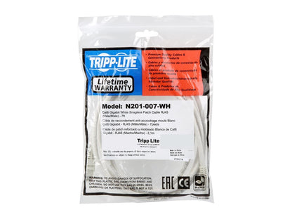 TRIPP LITE N201-007-WH 7 ft. Cat 6 White Gigabit Snagless Molded Patch Cable